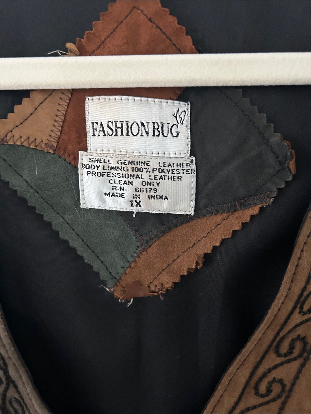 VTG Fashion Bug Patchwork Leather Vest Embroidered Floral Eclectic Grandma Y2K - Picture 2 of 14